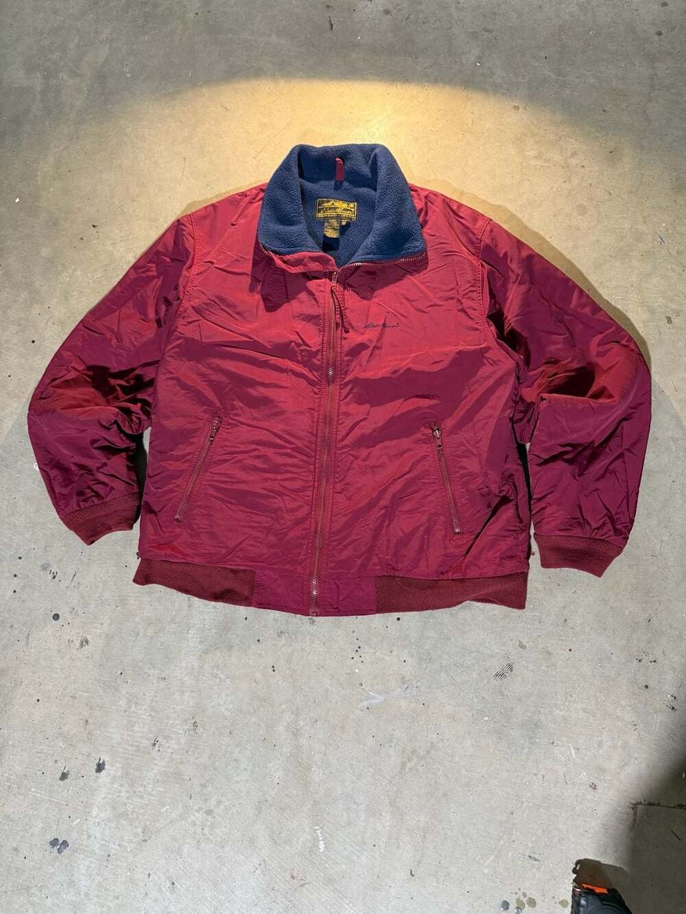 Vintage Eddie Bauer Fleece-Lined Nylon Bomber Jacket Burgundy Men's Tall Large